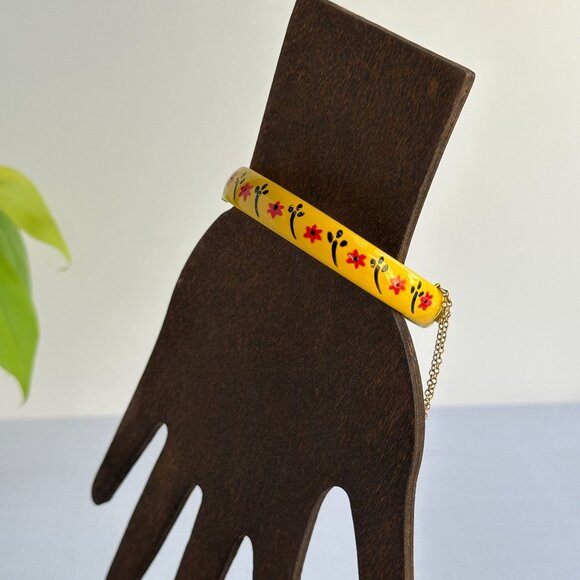 Yellow Enamel Folk Art Bangle with Flowers - Picture 6 of 10
